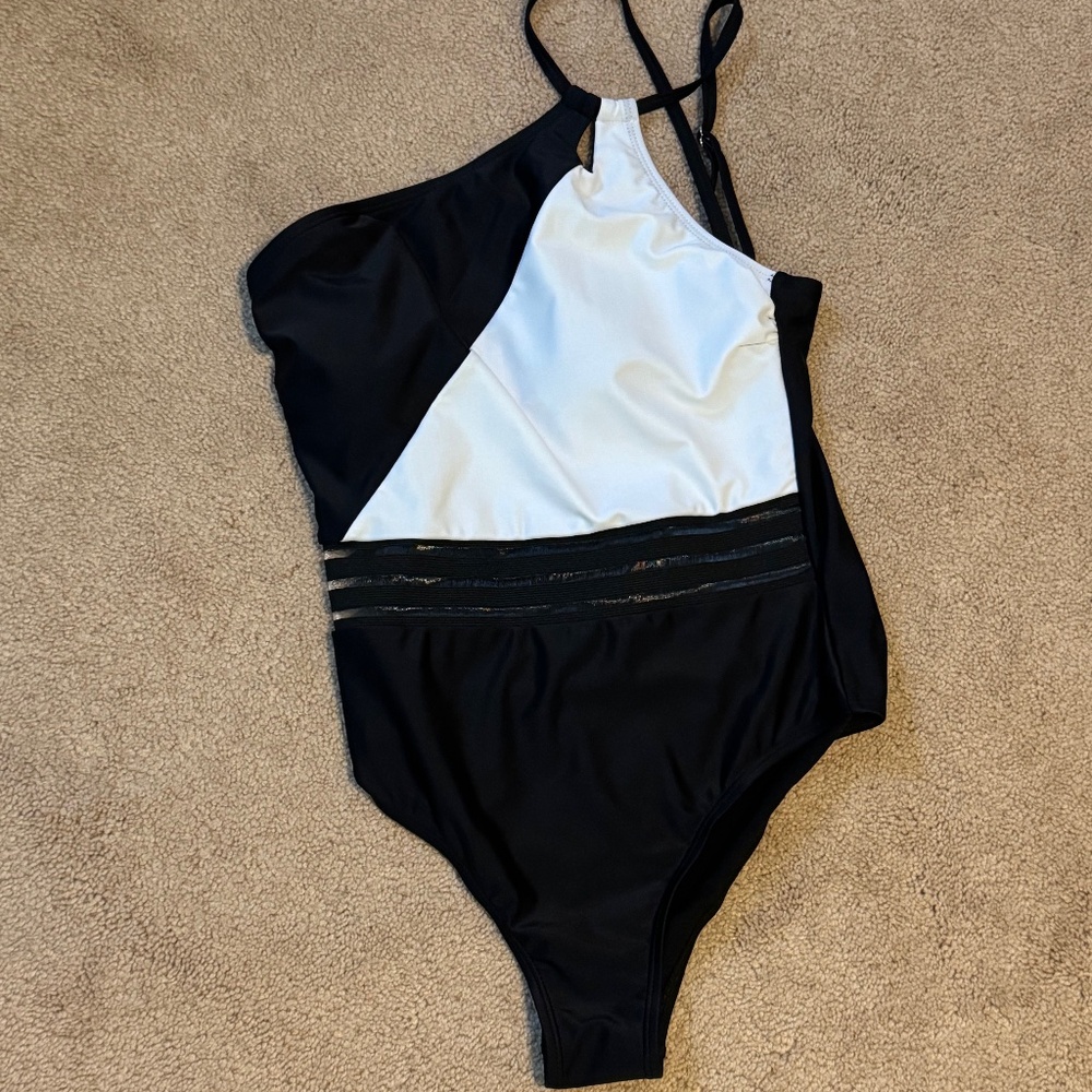Caribbean Cruise One Shoulder Swimsuit - Black & White - NEW WITH TAGS